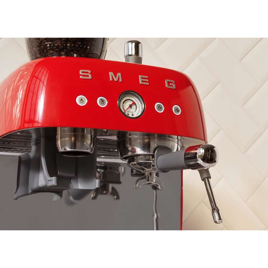 Smeg EGF03RDEU Macchina da Caffè Espresso Manuale con Macinacaffè Integrato Serbatoio da 1 Lt Potenza 1350 W Colore Rosso