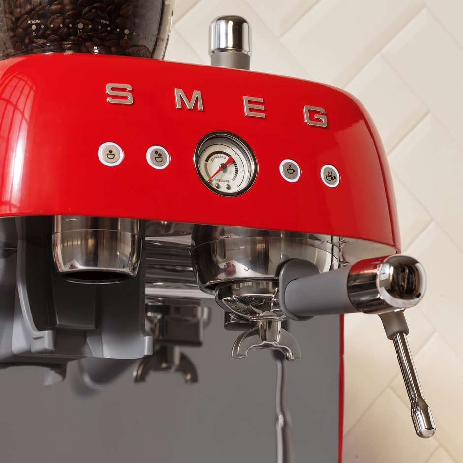 Smeg EGF03RDEU Macchina da Caffè Espresso Manuale con Macinacaffè Integrato Serbatoio da 1 Lt Potenza 1350 W Colore Rosso