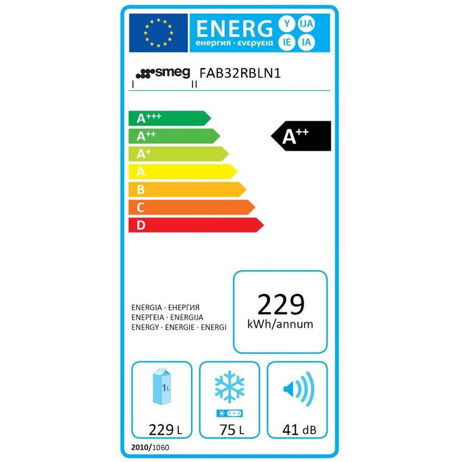 Smeg FAB32RBLN1 Frigorifero combinato 304 Litri Classe A++ Ventilato, No Frost colore Blu