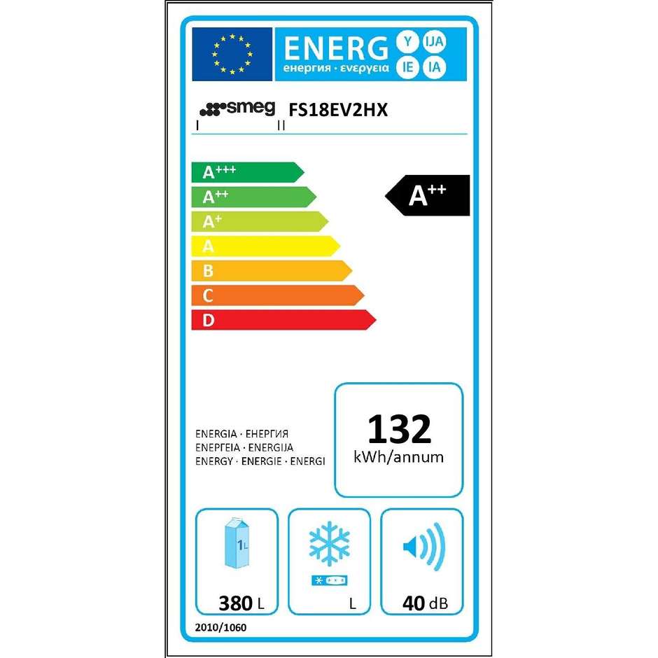 Smeg FS18EV2HX Frigorifero Monoporta 380 litri Classe A++ NoFrost colore acciaio inox