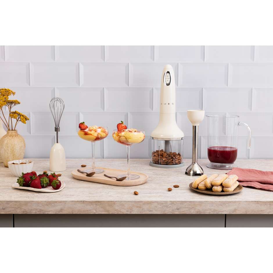 Smeg HBF03CREU Frullatore ad Immersione 50's Style 700 W Set Completo con Accessori Finitura Crema Lucido