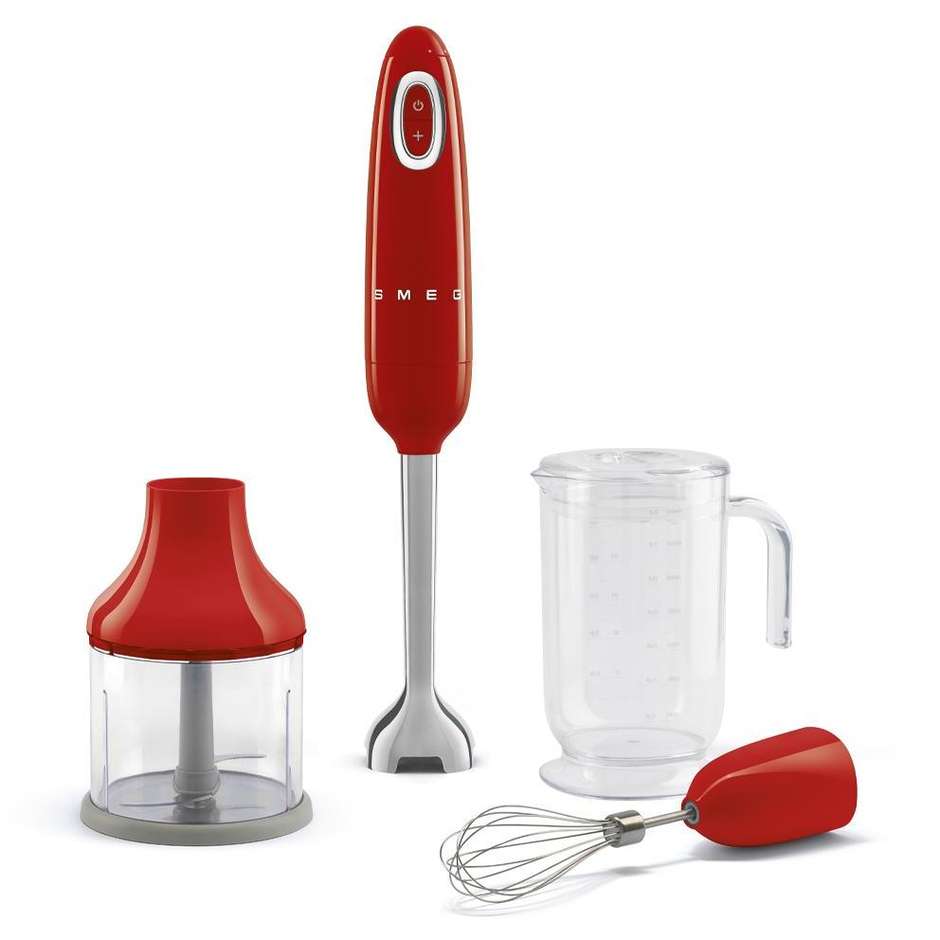 Smeg HBF03RDEU Frullatore a Immersione 700 W con Caraffa Graduata 1,4 L, Tritatutto e Frusta a Filo, Rosso