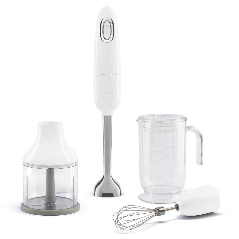 SMEG HBF03WHEU Frullatore a Immersione 700 W con Caraffa Graduata 1,4 L, Tritatutto e Frusta a Filo - Bianco