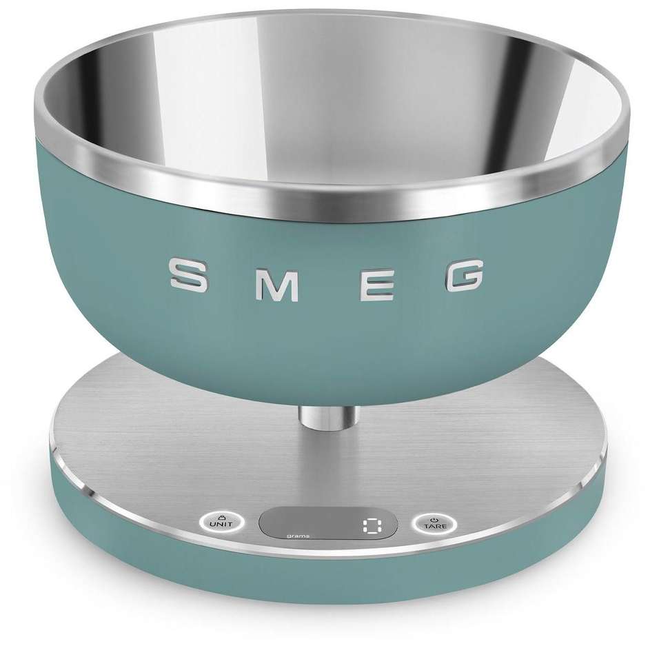 Smeg KSC01EGMWW Bilancia da cucina digitale 5 kg, ciotola 1,8 L, verde smeraldo opaco