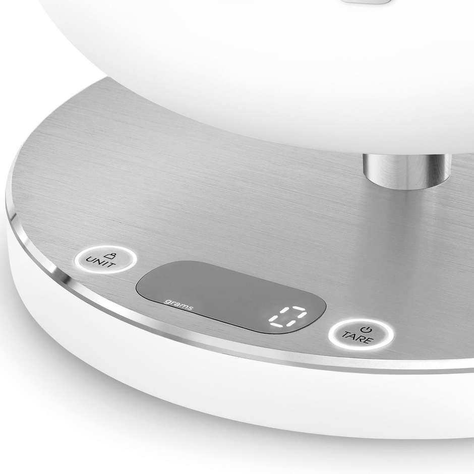 Smeg KSC01WHMWW Bilancia da cucina digitale 5 kg, ciotola 1,8 L, bianco opaco