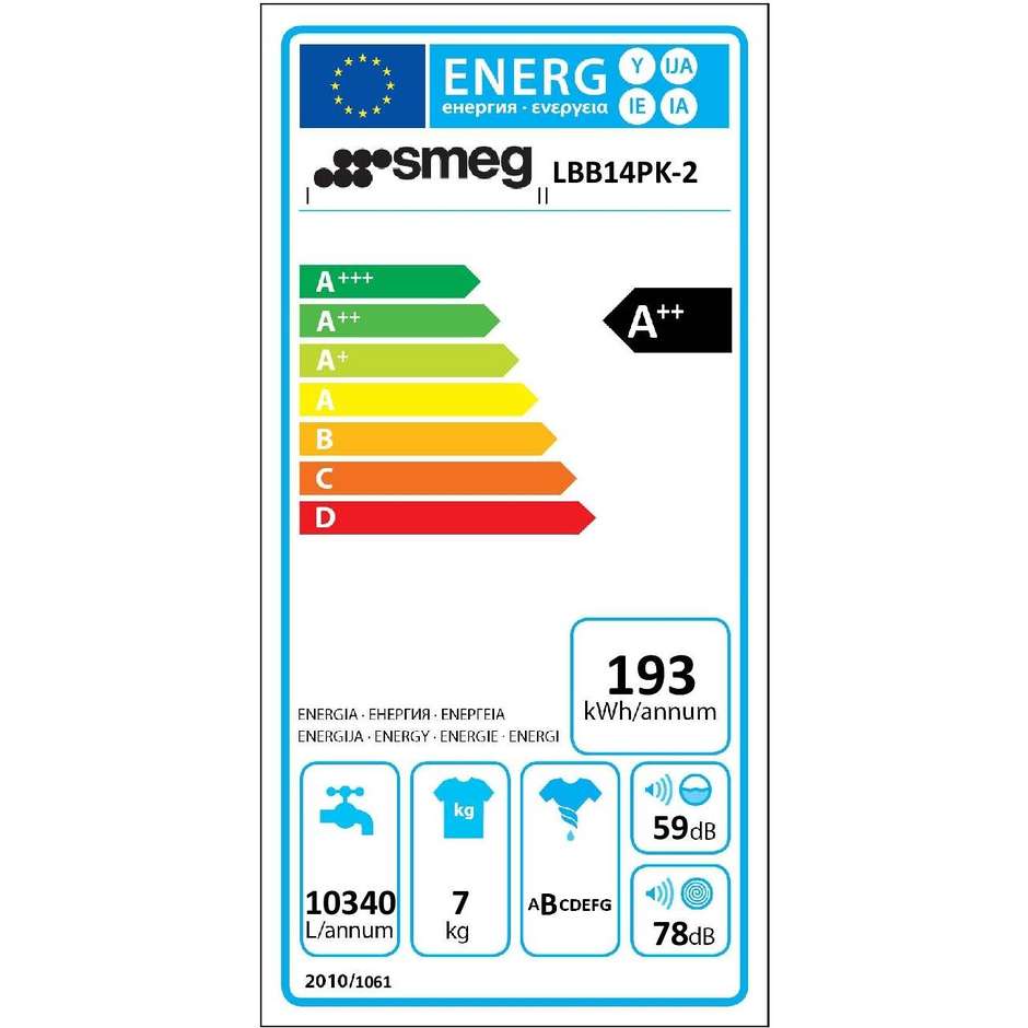 Smeg LBB14PK-2 lavatrice carica frontale con porta 7 kg 1400 giri classe A++ colore rosa