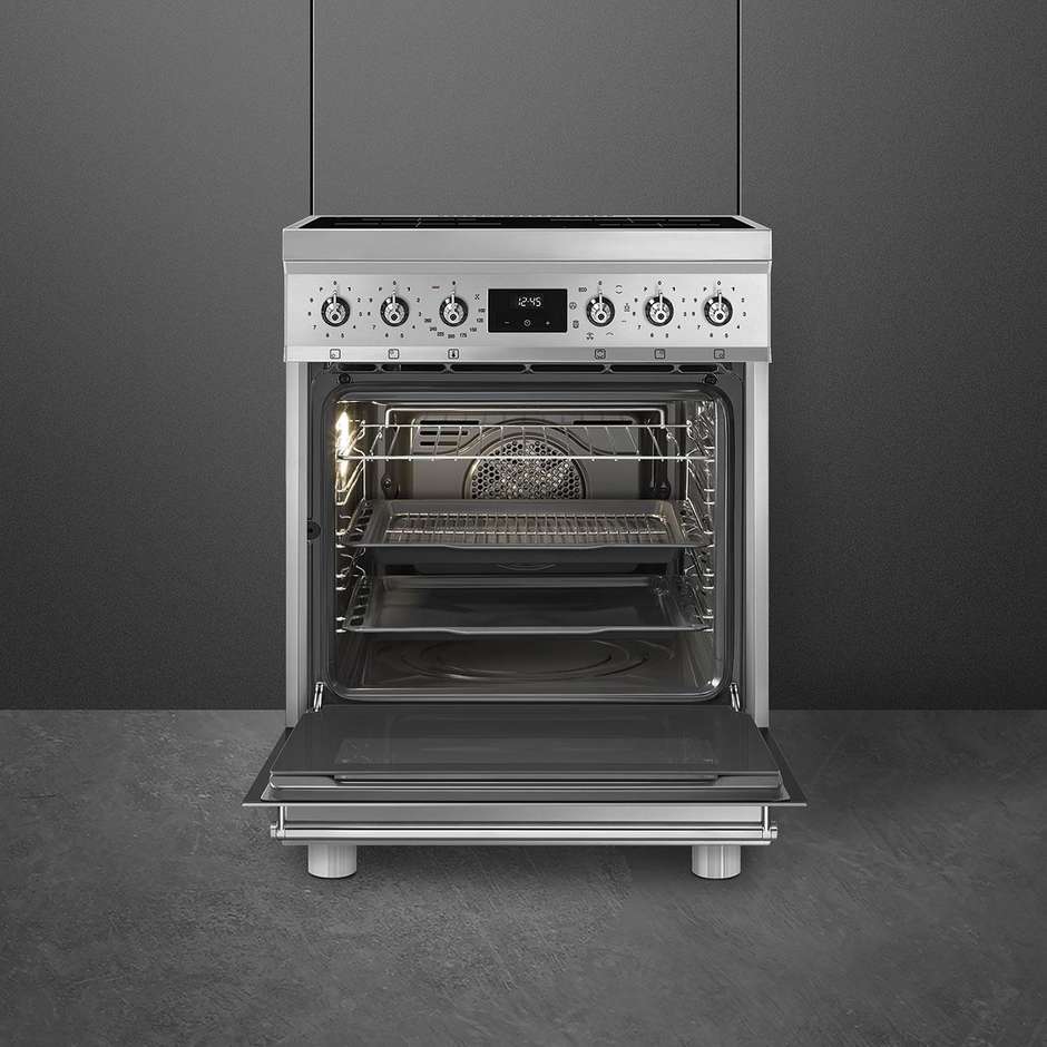 Smeg Linea Classica C6IMXM2 Cucina 60x60 cm Piano Induzione 4 Zone Booster Forno Elettrico Termoventilato 70 L Vapor Clean Classe A Inox