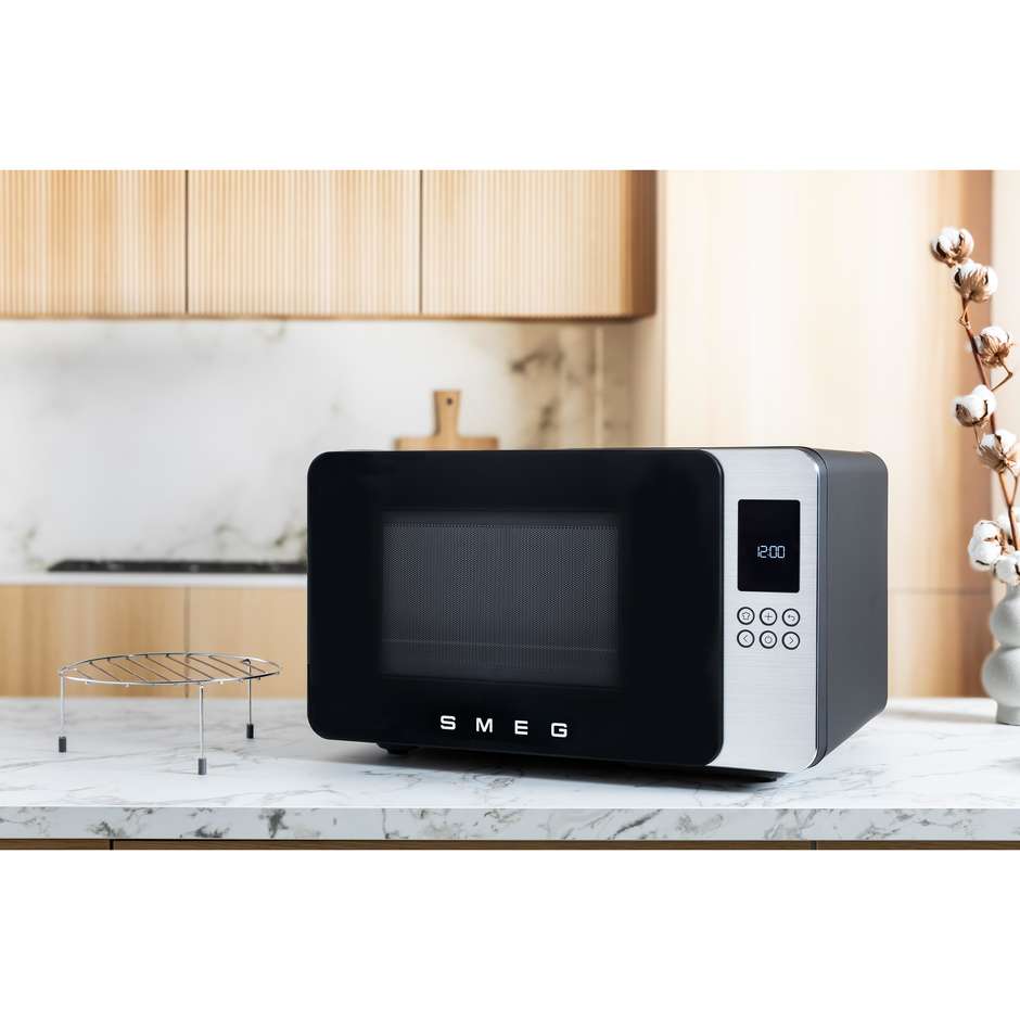Smeg MOC01BLMEU Forno a Microonde con Grill 29 L, Tecnologia Inverter, Grill al Quarzo 900 W, Nero