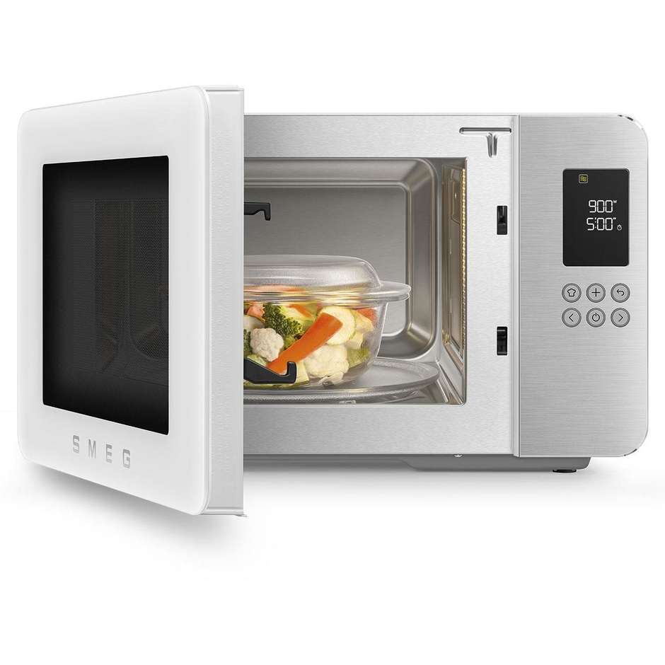 Smeg MOC01WHMEU Forno a Microonde con Grill, 29 L, 900 W, Griglia al Quarzo, Tecnologia Inverter, Bianco