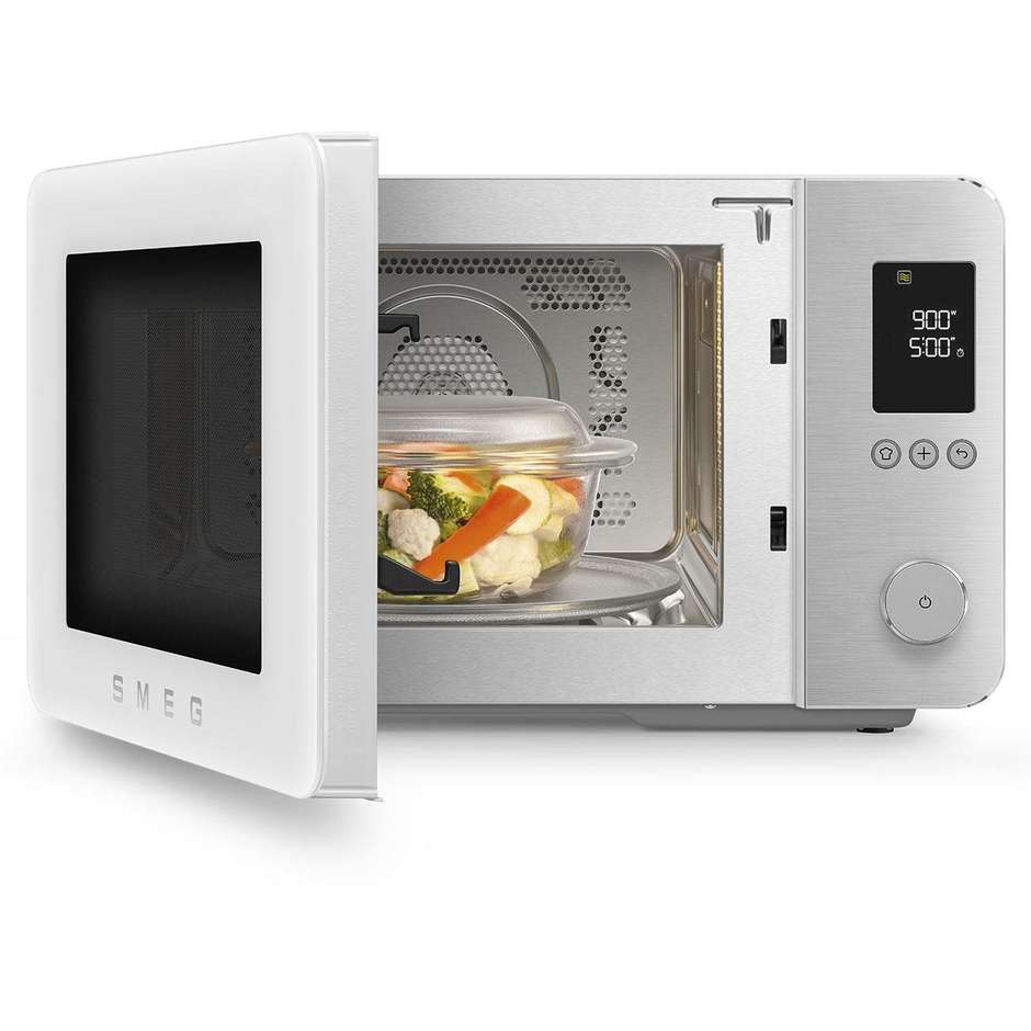 Smeg MOC02WHMEU Forno Microonde Combinato 27 L Bianco con Grill al Quarzo, Convezione e AirFry