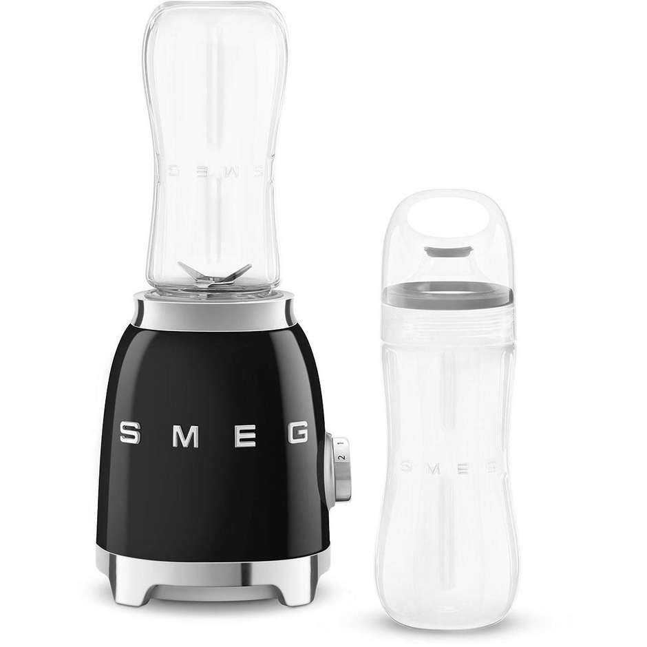 Smeg PBF01BLEU Frullatore compatto 300 W, 2 velocità, bottiglie 600 ml, nero lucido