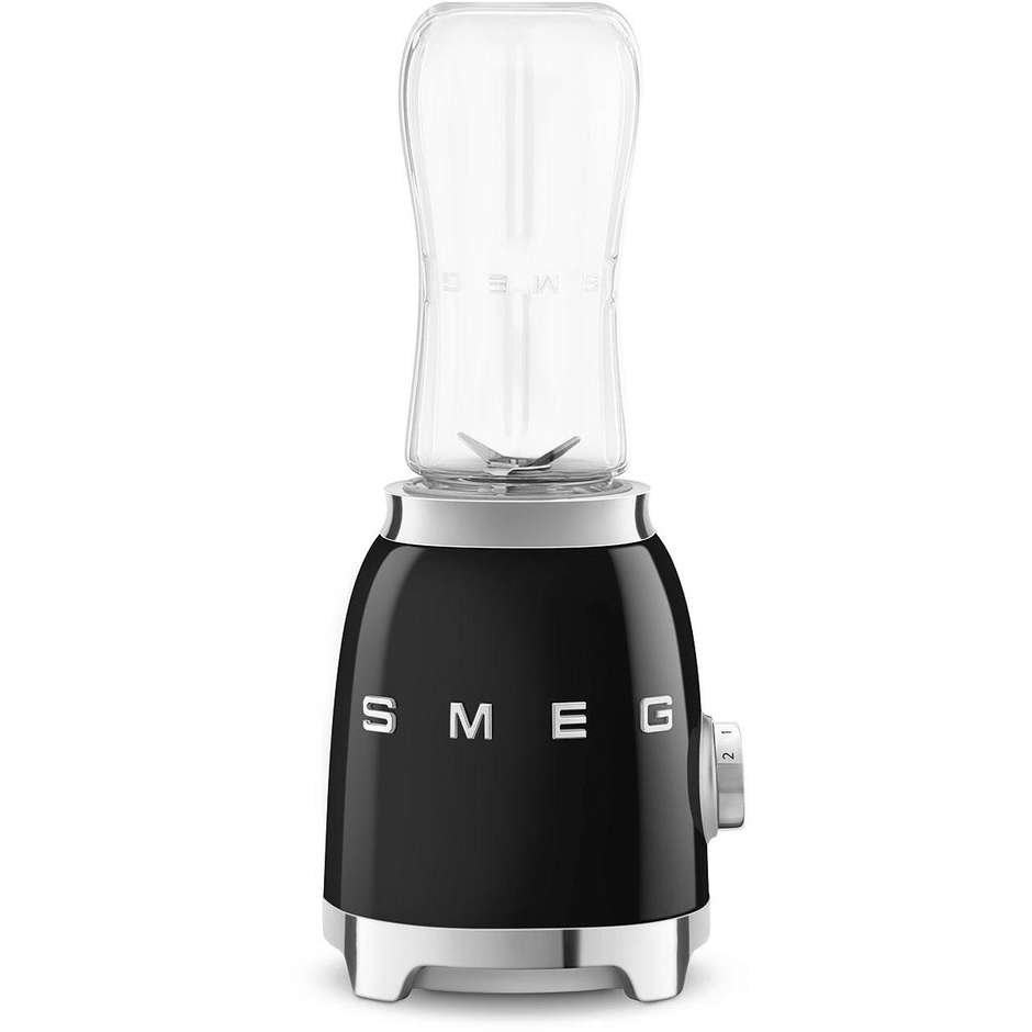 Smeg PBF01BLEU Personal Blender 300 W con 2 Bottiglie Bottle-to-Go 600 ml Finitura Nero Lucido