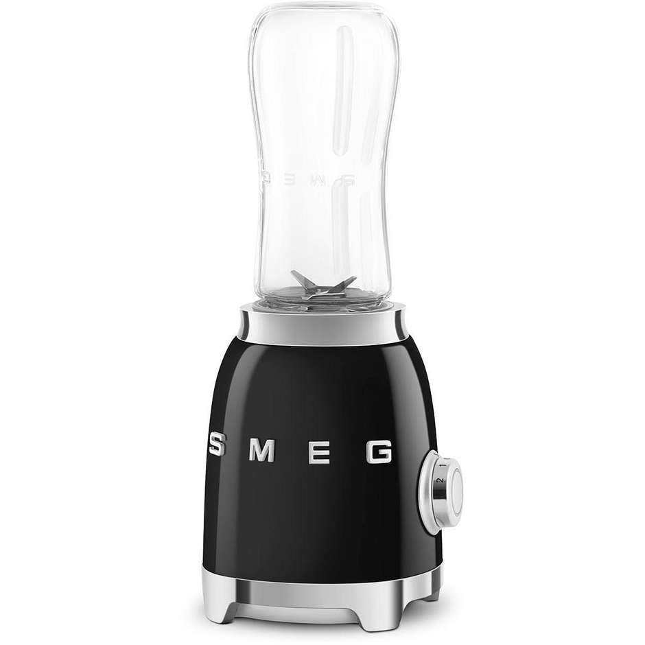 Smeg PBF01BLEU Personal Blender 300 W con 2 Bottiglie Bottle-to-Go 600 ml Finitura Nero Lucido