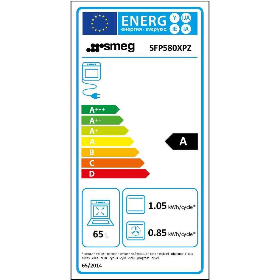Smeg SFP580XPZ forno elettrico ventilato da incasso 65 litri classe A colore inox