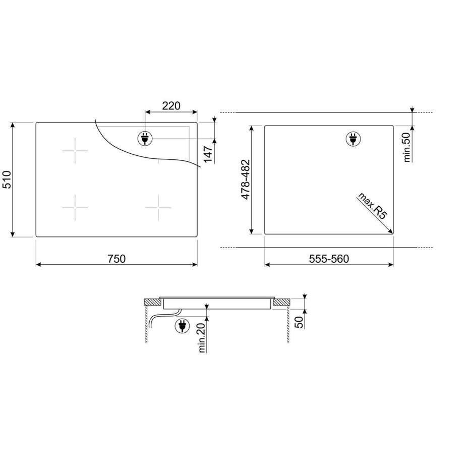 Smeg SIB2741D Piano Cottura a induzione 75 cm 4 Zone di cotture Colore Nero