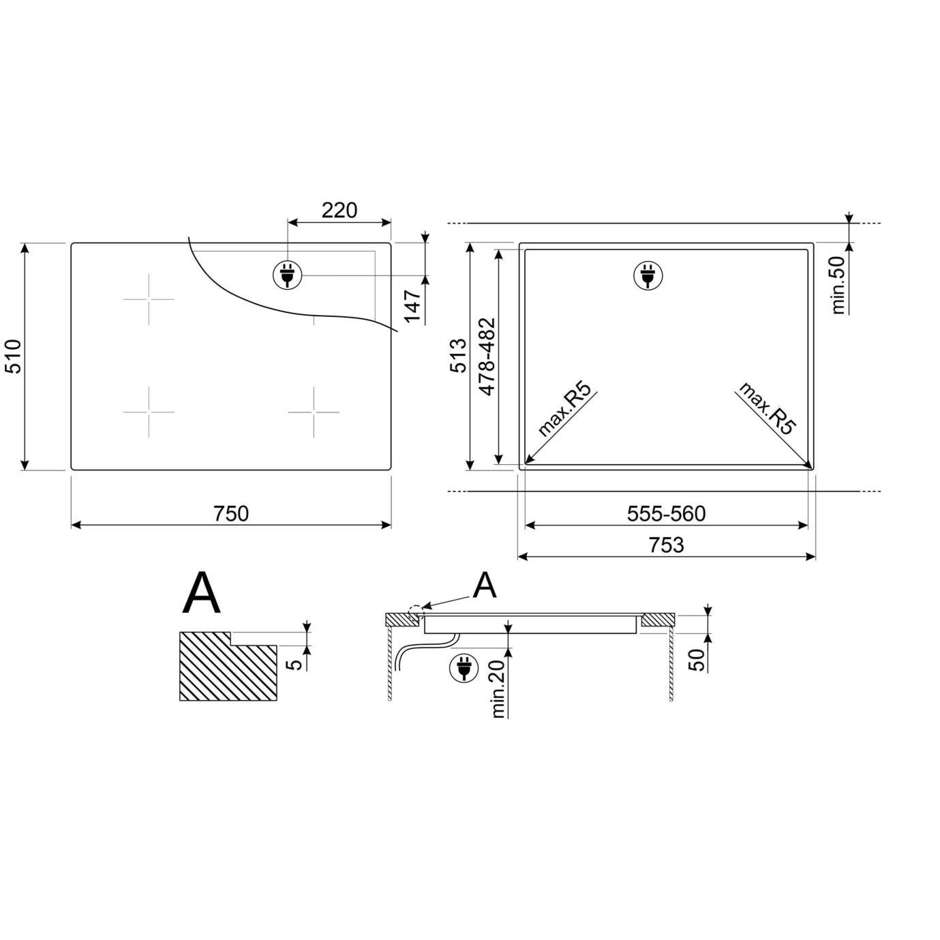 Smeg SIB2741D Piano Cottura a induzione 75 cm 4 Zone di cotture Colore Nero