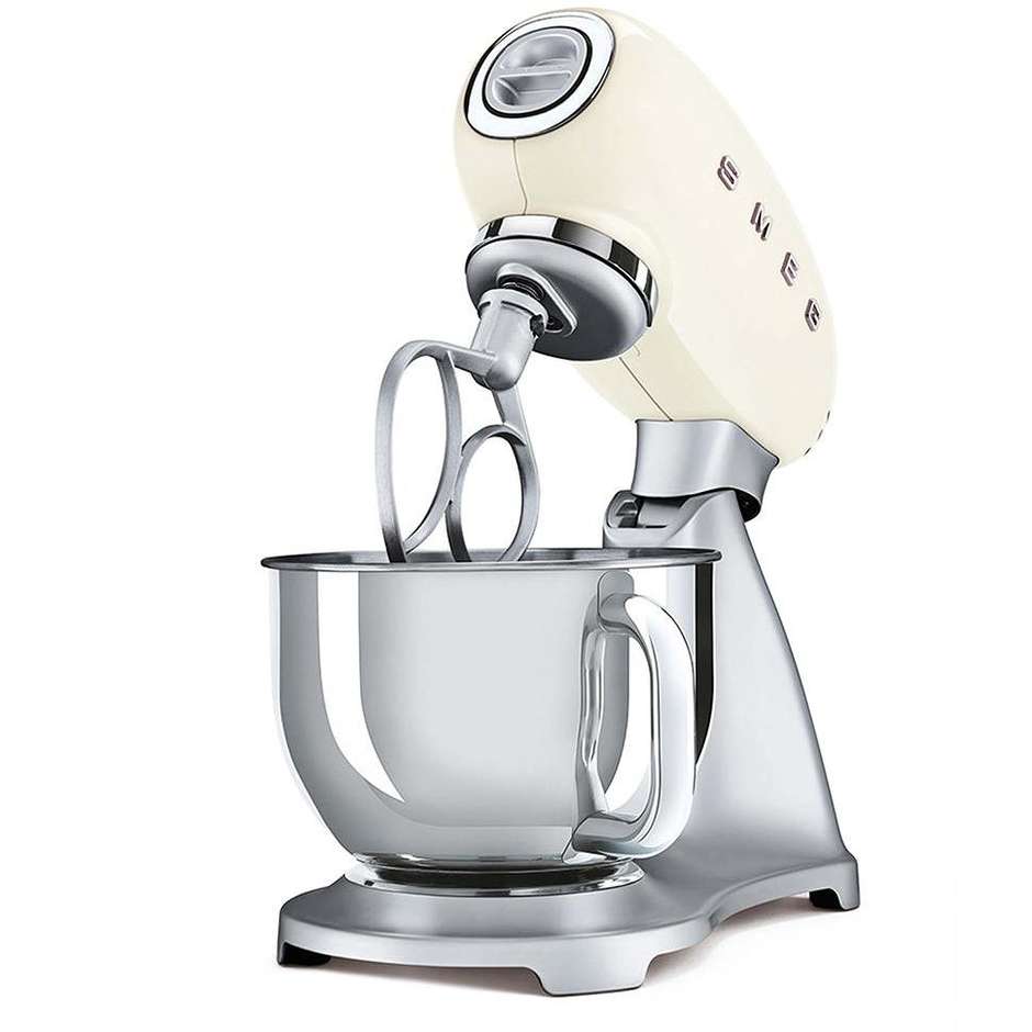 Smeg SMF02CREU Impastatrice Planetaria 10 Velocita Ciotola da 4,8 Lt Gancio e Coperchio Versatore in Dotazione Potenza 800 W Colore Crema