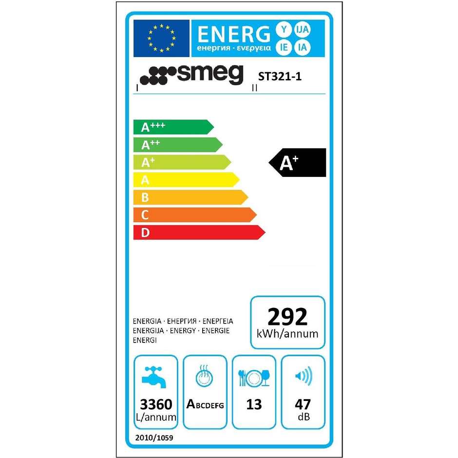 Smeg ST321-1 lavastoviglie da incasso a scomparsa totale 13 coperti 5 programmi classe A+