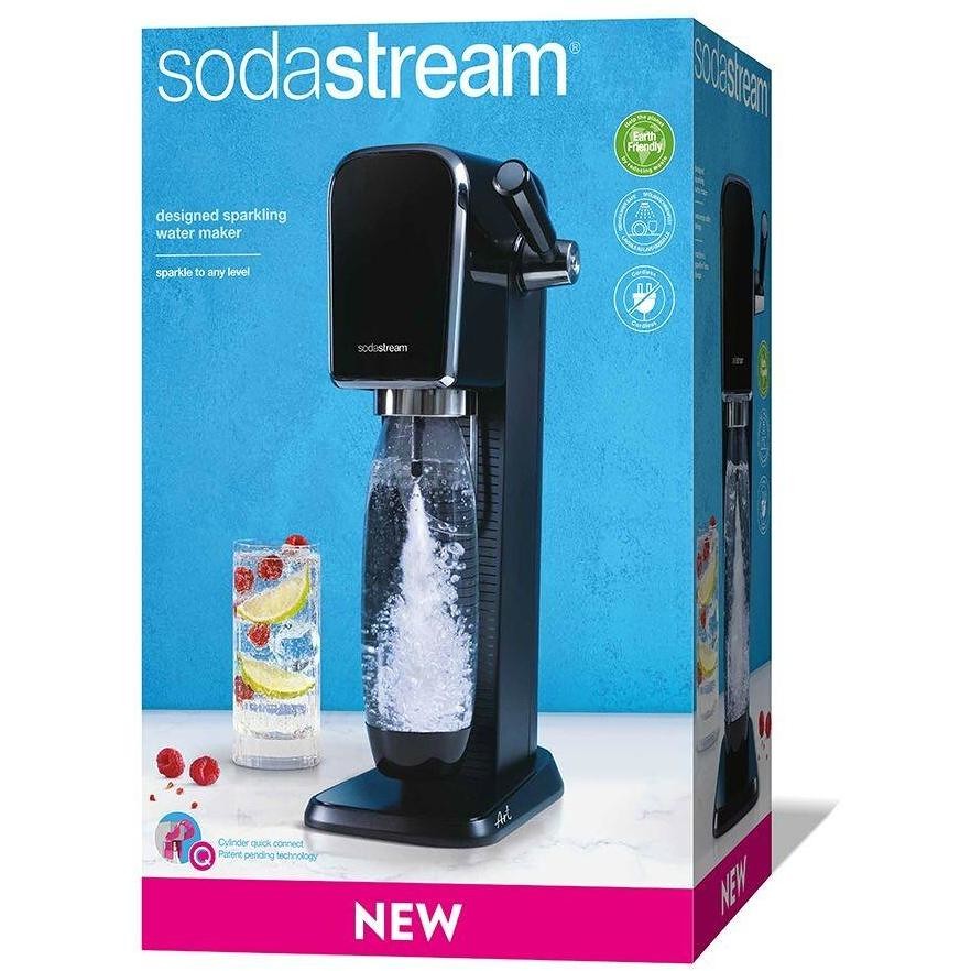 SodaStream Art Gasatore d'Acqua con Leva Meccanica Retrò in Acciaio Inox e Cilindro CO2 Quick Connect Nero