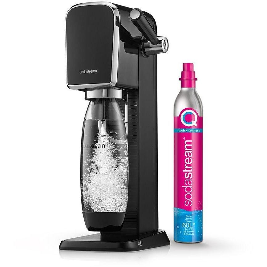 SodaStream Art Gasatore d'Acqua con Leva Meccanica Retrò in Acciaio Inox e Cilindro CO2 Quick Connect Nero