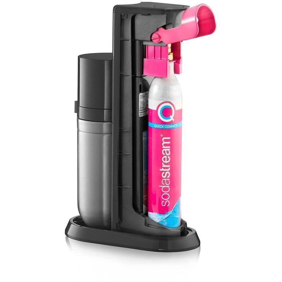 SodaStream Duo Gasatore d'Acqua Doppio Uso per Bottiglie in Vetro e Plastica con Cilindro Quick Connect Nero e Inox