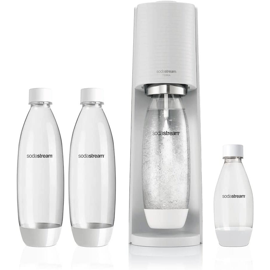 Sodastream Terra Promo Pack Gasatore 3 Bottiglie 1 Cilindro Gas CO2 Alimentare colore bianco