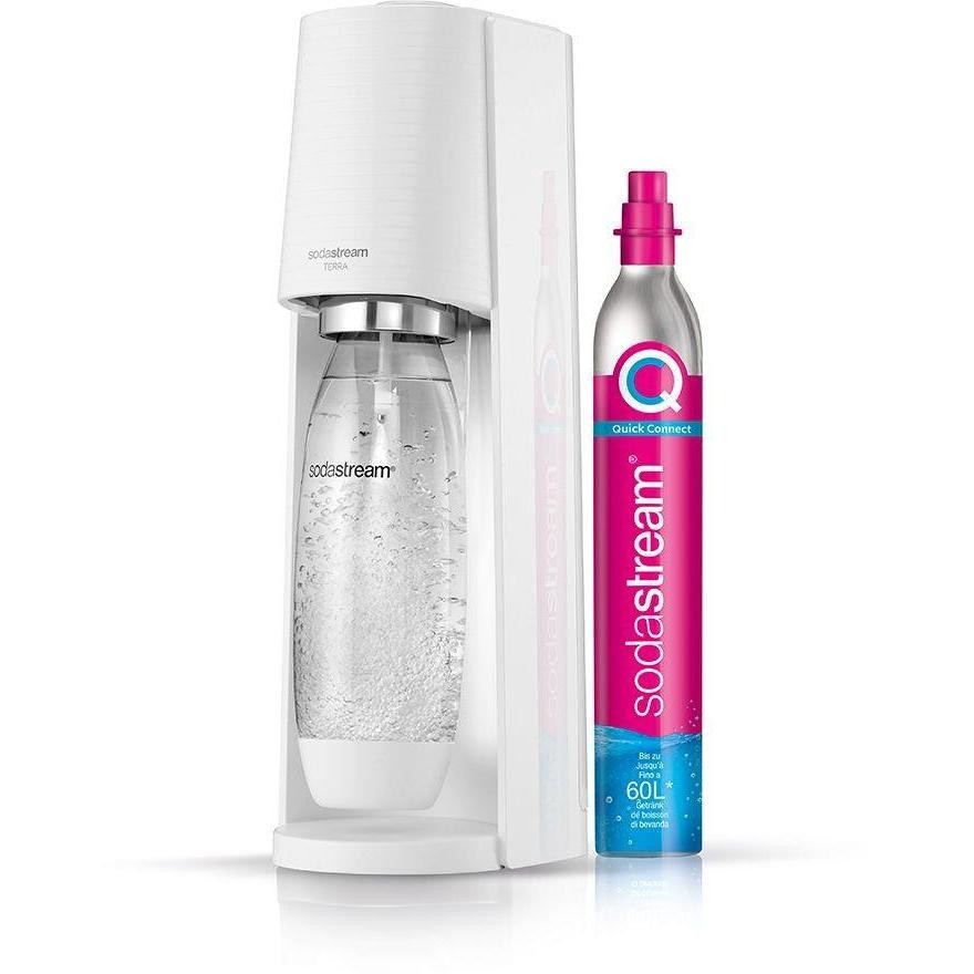 SodaStream Terra Value Pack Gasatore d'Acqua con 2 Bottiglie e Cilindro Rosa - Bianco