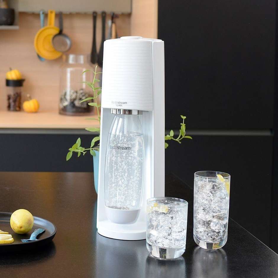 SodaStream Terra Value Pack Gasatore d'Acqua con 2 Bottiglie Fuse 1 L e Cilindro CO2 Quick Connect Bianco