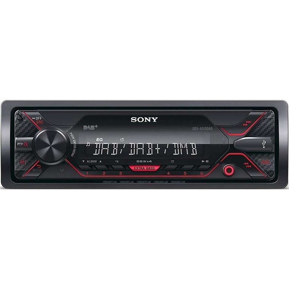 Sony DSX-A310KIT Autoradio 1-DIN DAB+ FM USB Aux-In FLAC 4x55W con Antenna DAB Nero