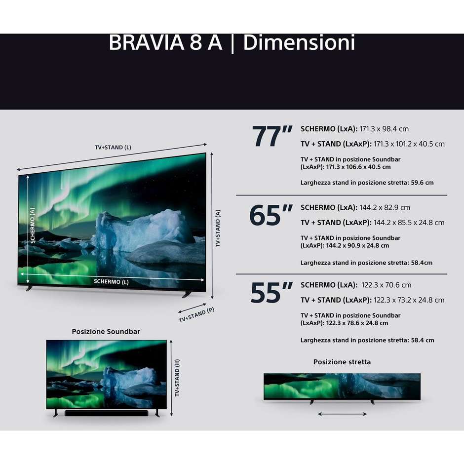Sony K55XR8APAEP TV OLED 55" 4K Ultra HD Smart TV Wi-Fi Classe F Colore Nero