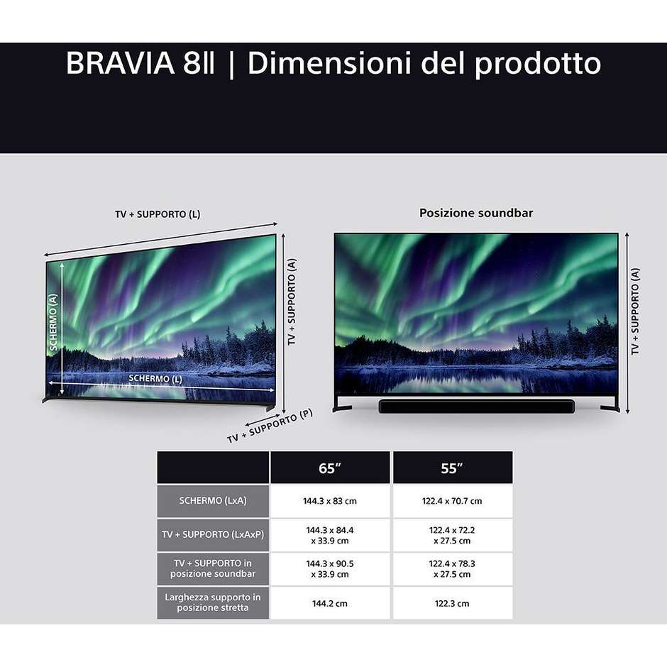 Sony K55XR8M25BP TV OLED 55" 4K Ultra HD Smart TV Wi-Fi Classe F Colore Nero