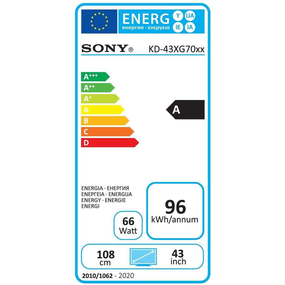 Sony KD43XG7096 Tv LED 43" 4K Ultra HD HDR Smart Tv Wifi classe A colore nero