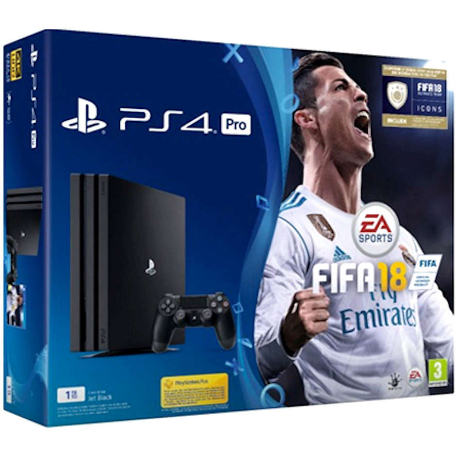 Sony PlayStation 4 Pro 1 TB + Fifa18 + PS Plus 14 giorni Console Games colore Nero