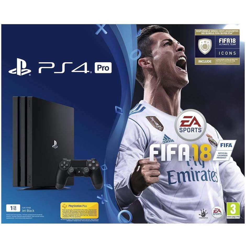 Sony PlayStation 4 Pro 1 TB + Fifa18 + PS Plus 14 giorni Console Games colore Nero