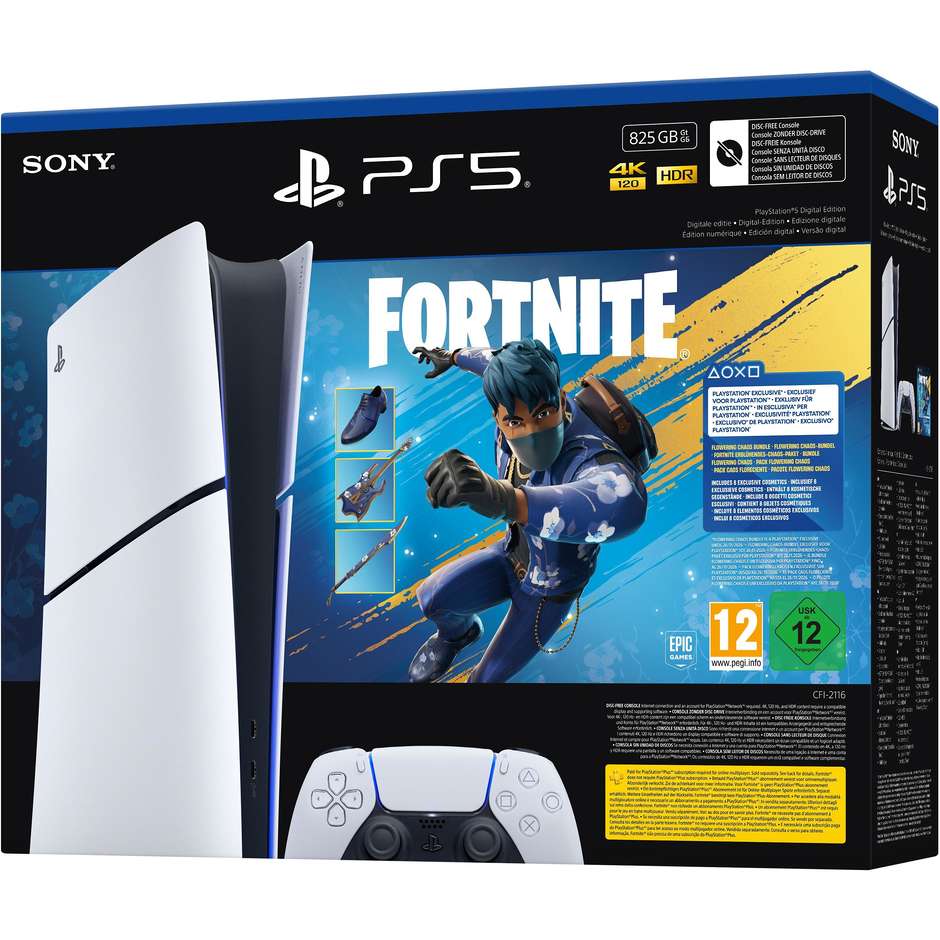 Sony PlayStation 5 Slim Digital Edition 825GB (1000049850) Console da Gioco SSD NVMe 16GB GDDR6 Ray Tracing 4K 120fps con Controller DualSense Bianco e Nero