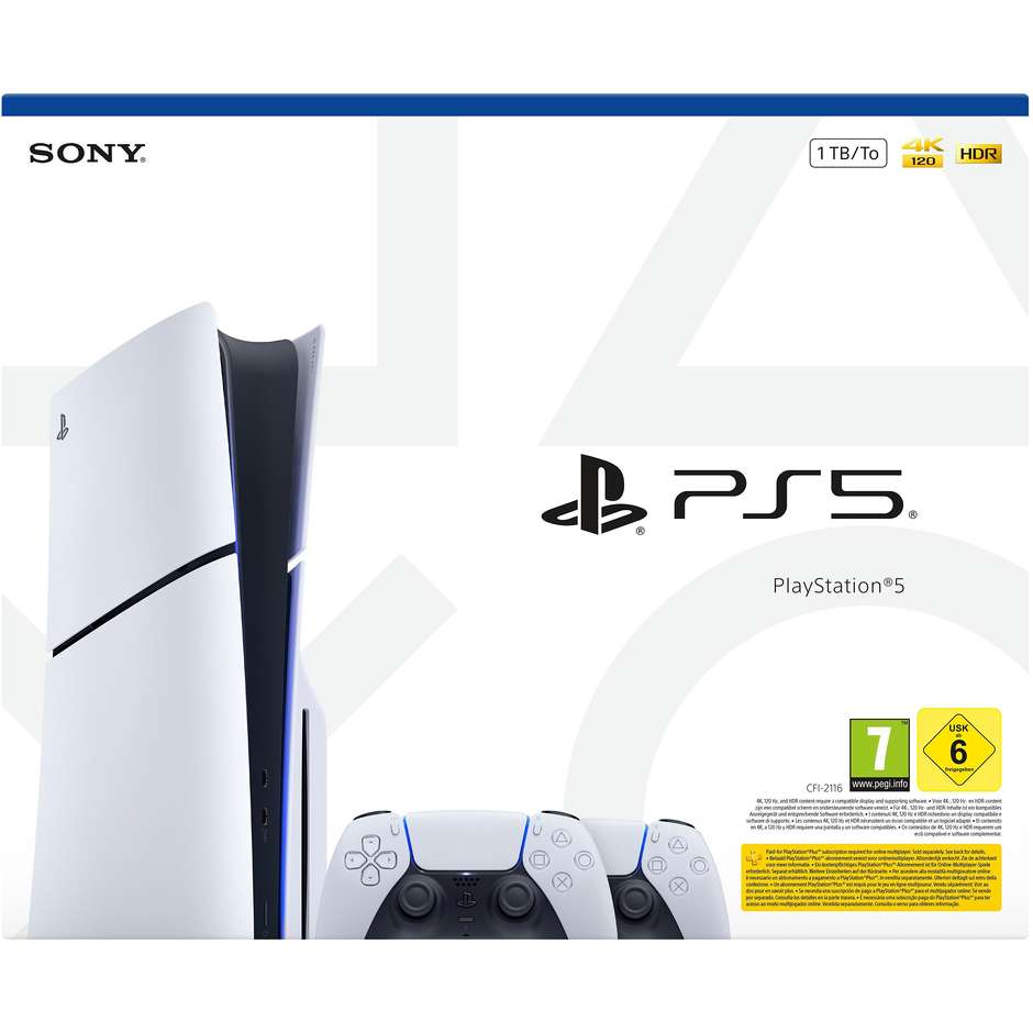 Sony PlayStation 5 Slim Disc 1TB + 2 DualSense Bianchi