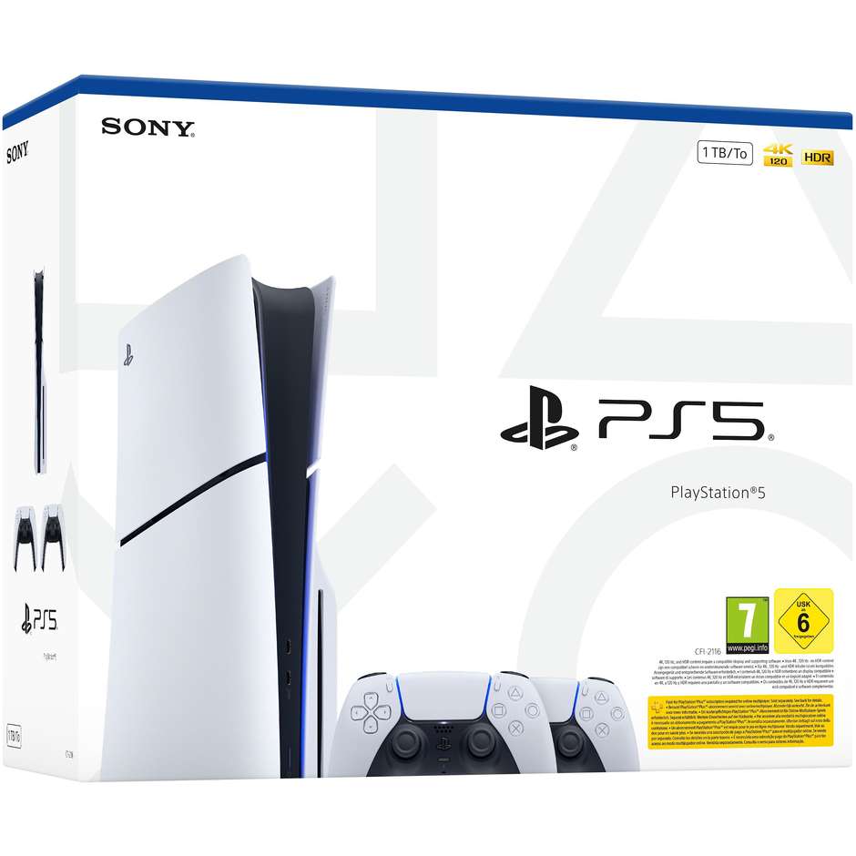 Sony PlayStation 5 Slim Disc 1TB + 2 DualSense Bianchi