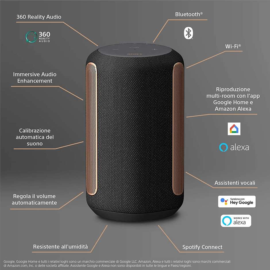 Sony SRS-RA3000B Diffusore Wireless Home 360 Reality Audio Wi-Fi Multiroom Nero