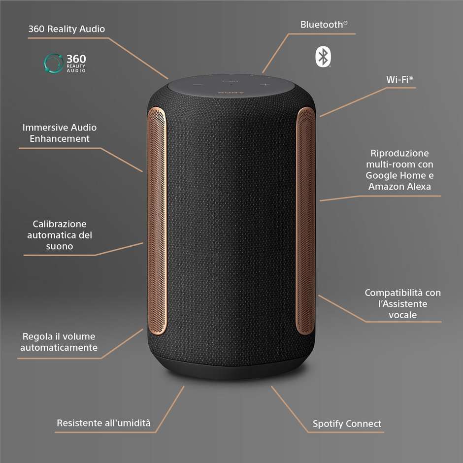 Sony SRS-RA3000B Diffusore Wireless Home 360 Reality Audio Wi-Fi Multiroom Nero