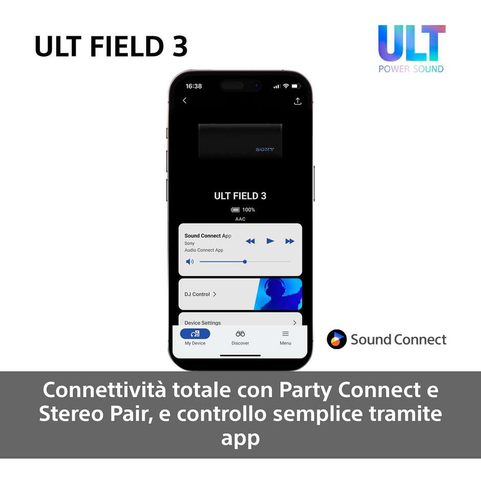SONY SRSULT30B.CE7 Altoparlante Portatile Wireless Bluetooth Impermeabile Protezione IP66, IP67 Colore Black