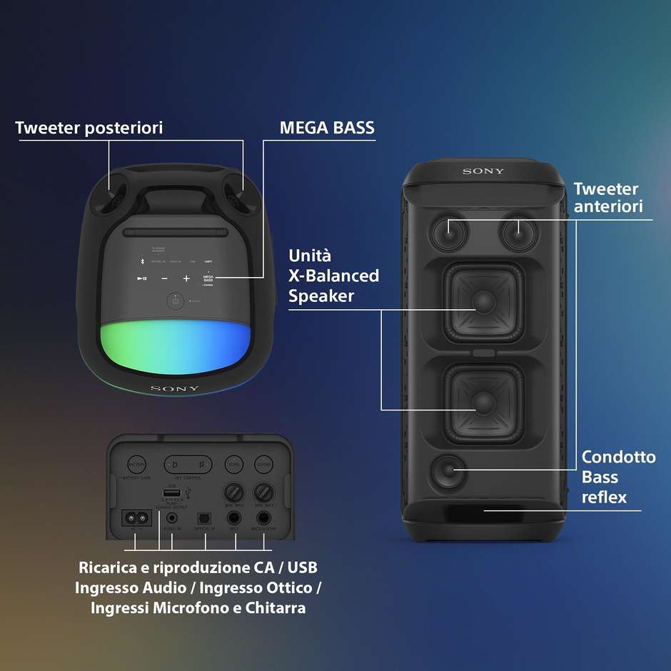 Sony SRSXV800B. Diffusore Audio Bluetooth Portatile Nero