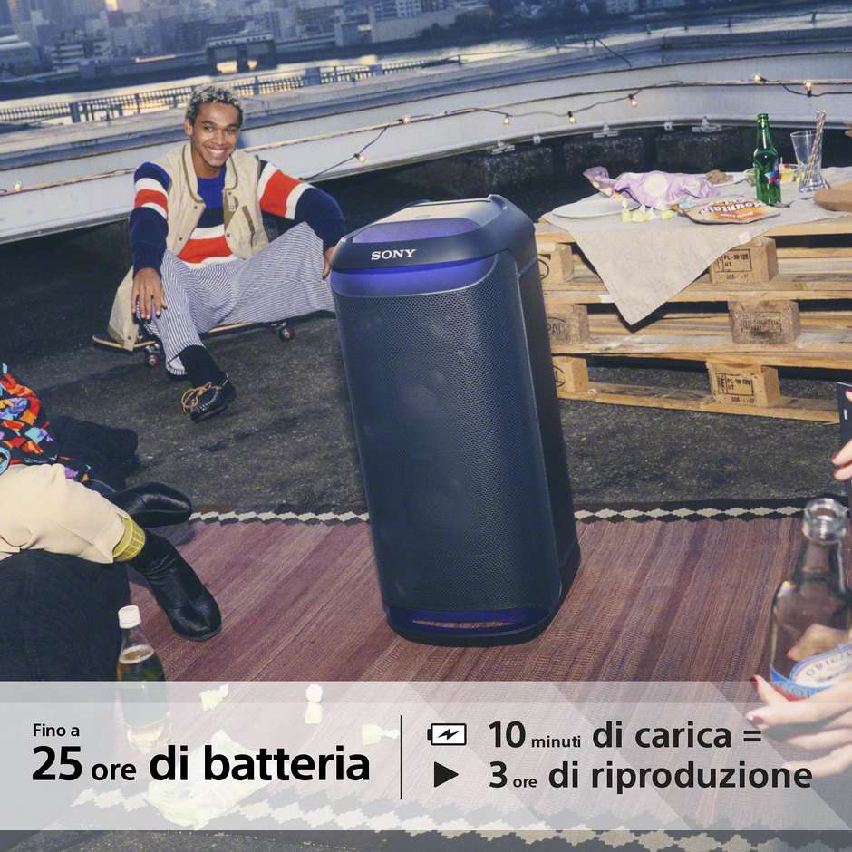 SONY SRSXV800B. Party Speaker Diffusore Amplificato Portatile con Luci LED e Karaoke Protezione IPX4 Colore Black