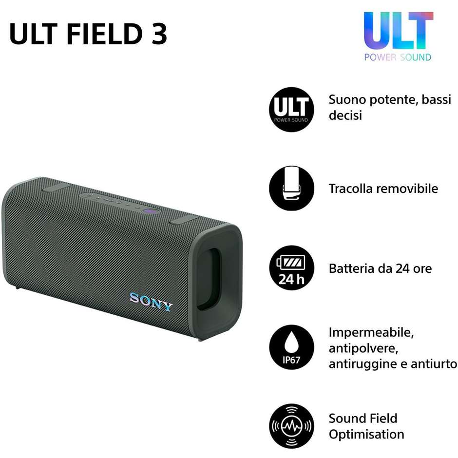 Sony ULT FIELD 3 SRSULT30H Speaker Bluetooth IP66/IP67 24 ore grigio
