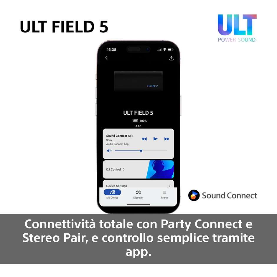 Sony ULT FIELD 5 SRSULT50B Altoparlante Bluetooth Portatile IP67 25h LDAC Nero