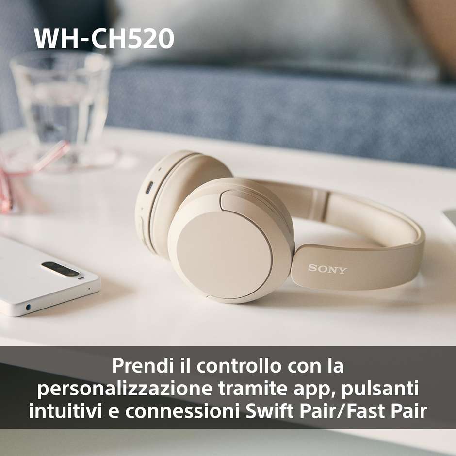 Sony WH-CH520 Cuffie Bluetooth Wireless On-Ear Rosa, 40h Autonomia, USB-C, Microfono Integrato