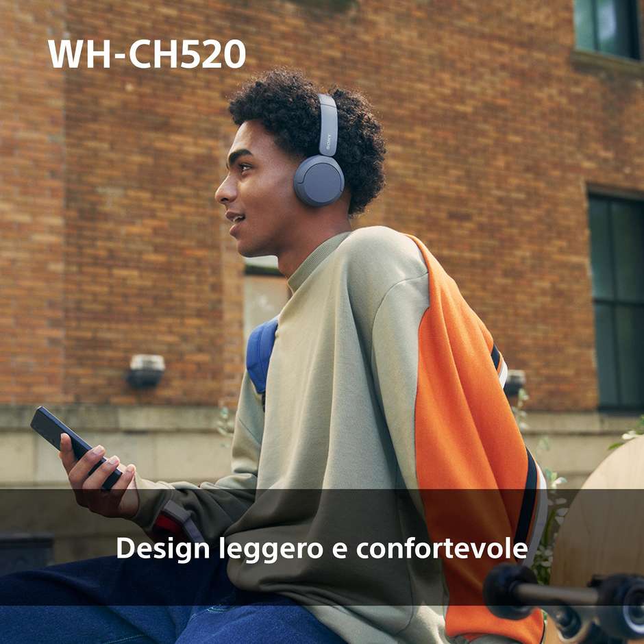 Sony WH-CH520 Cuffie Wireless On-Ear Bluetooth 40h Microfono USB-C Giallo