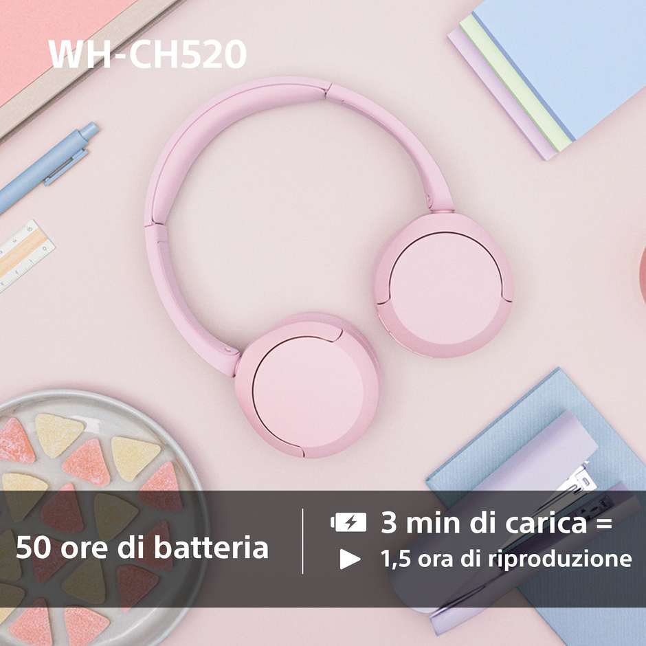 Sony WH-CH520 Cuffie Wireless On-Ear Bluetooth 40h Microfono USB-C Giallo