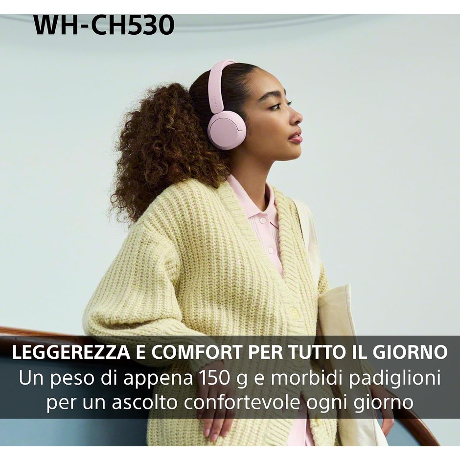 Sony WH-CH530 Cuffie wireless on-ear Bluetooth 6.0 multipoint 55 ore rosa