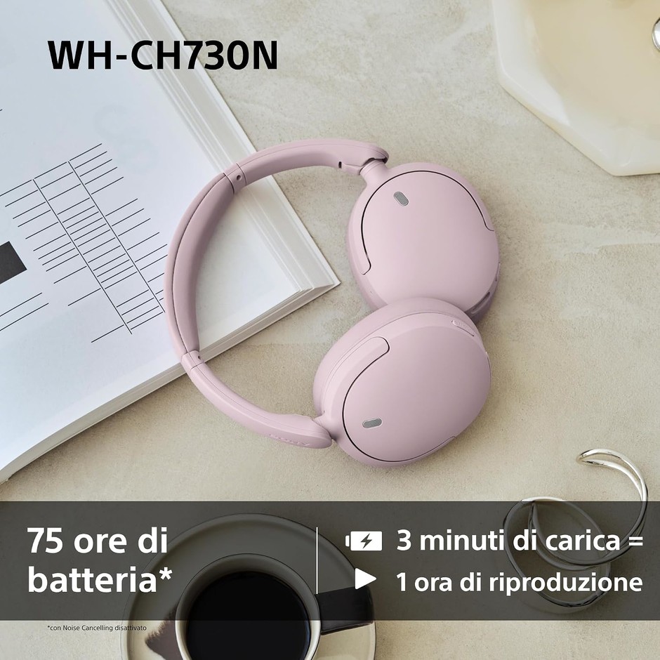 Sony WH-CH730N Cuffie Bluetooth 6.0 con cancellazione del rumore pieghevoli nere