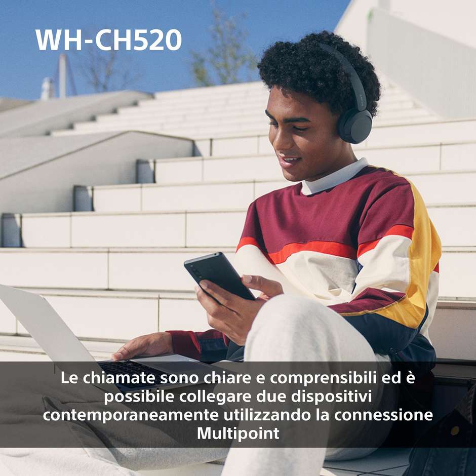 Sony WHCH520P.CE7 Cuffie Wireless Bluetooth ad Alta Risoluzione Nero